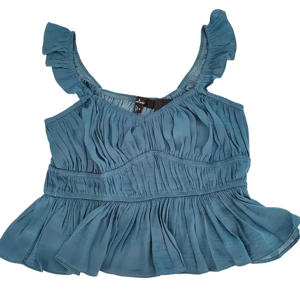 Lulus Sanne Teal Green Flutter Sleeve Tank Top Size M - Picture 3 of 13